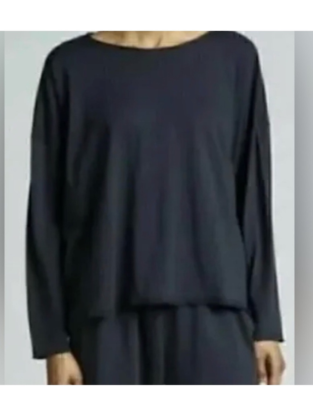 eskandar black long sleeve boxy pima cotton crew neck top in "one size"